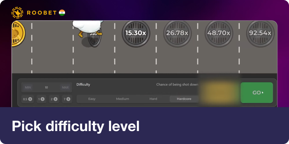 Pick Difficulty level in Chicken Road game Roobet
