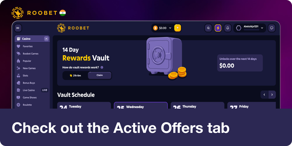 Check out the Active Offers tab in Roobet