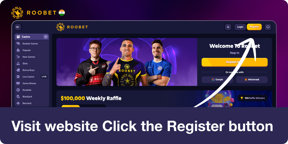 Find official Roobet website and click Register button