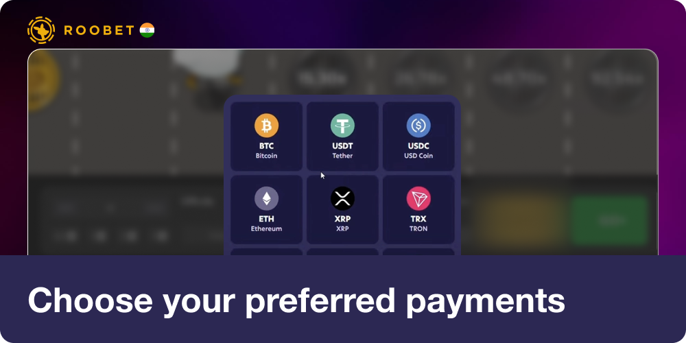 Pick your preferred payment method in Roobet
