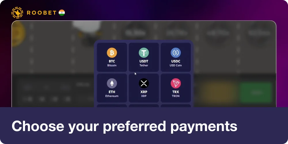 Pick your preferred payment method in Roobet