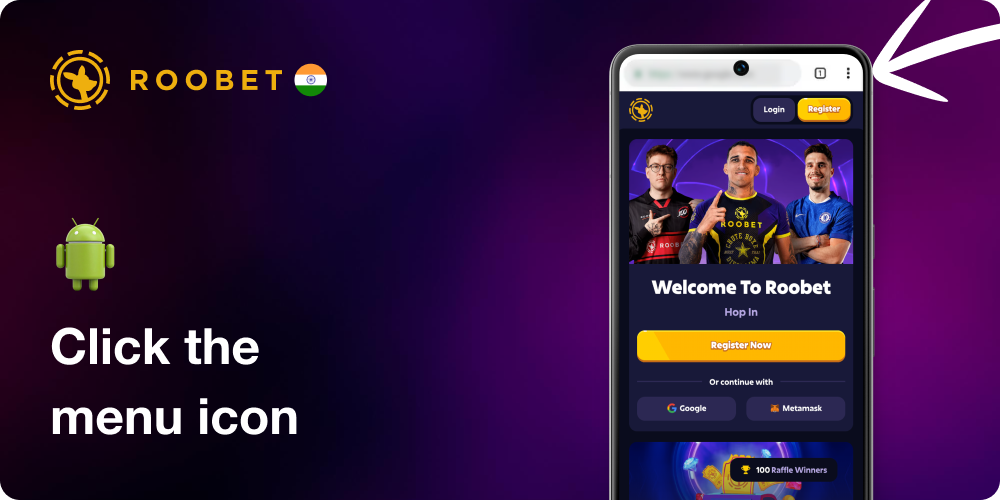 Screenshot del menu a tre puntini nell app Roobet per accedere alle impostazioni