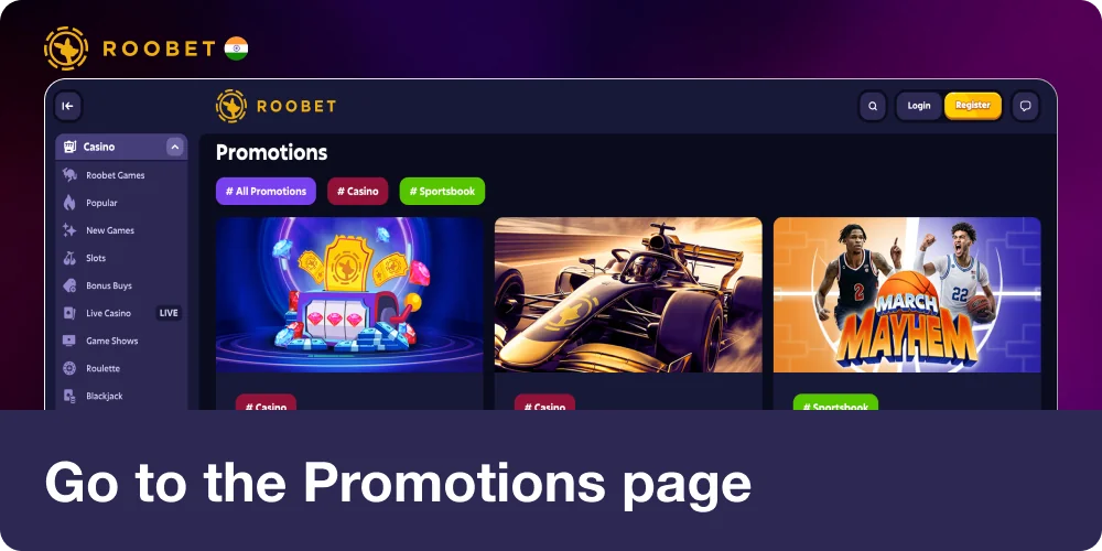 Go to the Promotions page in Roobet India