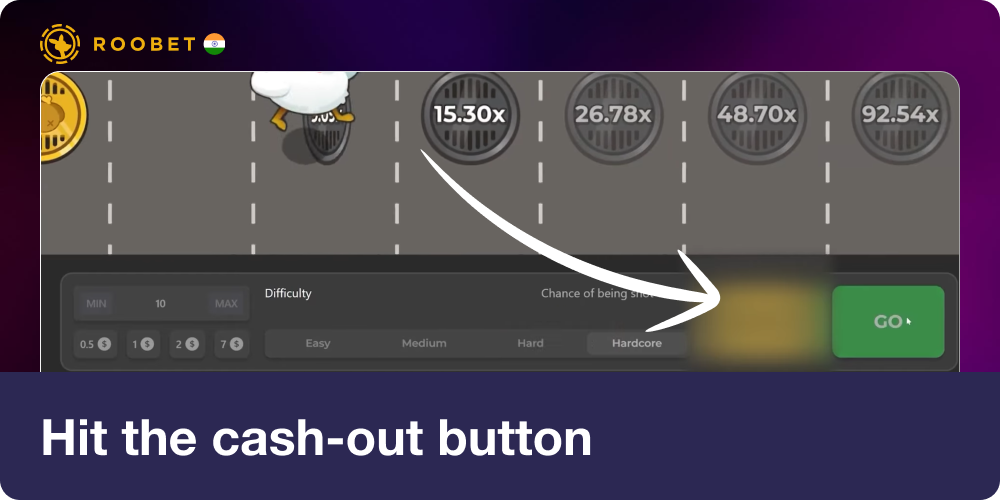 Hit Cash Out button in Chicken Road Game Roobet