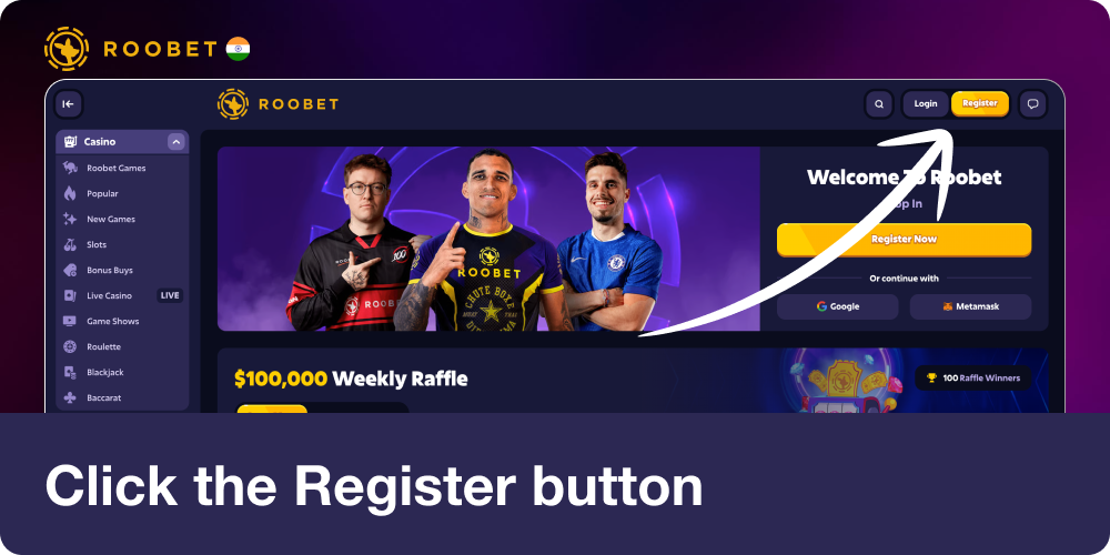 Click the Register button in Roobet