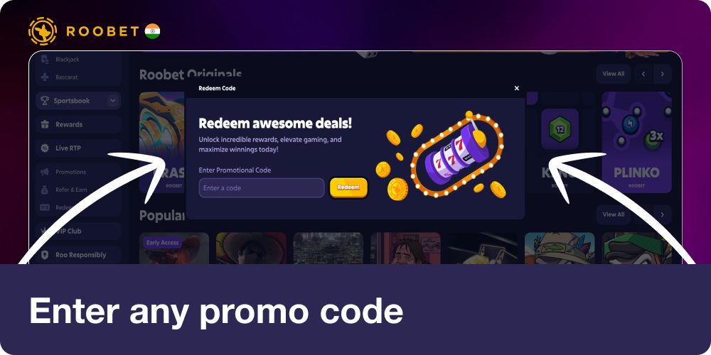 Enter any promo code if you have one in Roobet