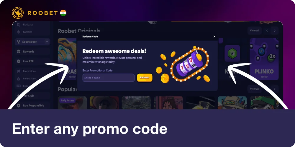 Enter any promo code if you have one in Roobet