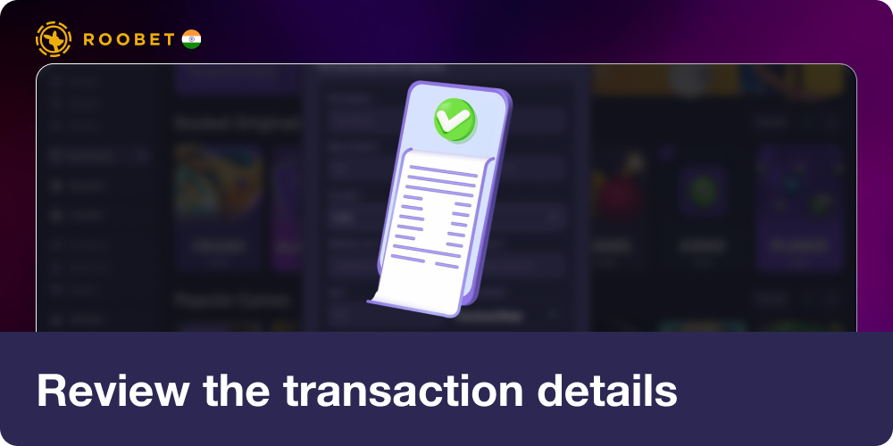 Review the transaction detail in Roobet