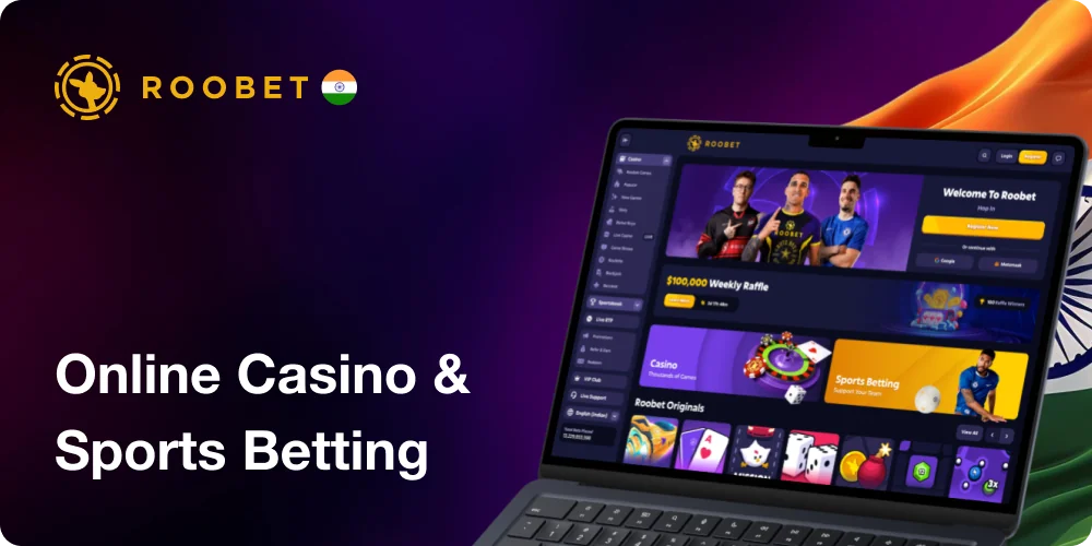 Interfaz del casino Roobet mostrando tragamonedas y deportes en vivo en un diseño oscuro