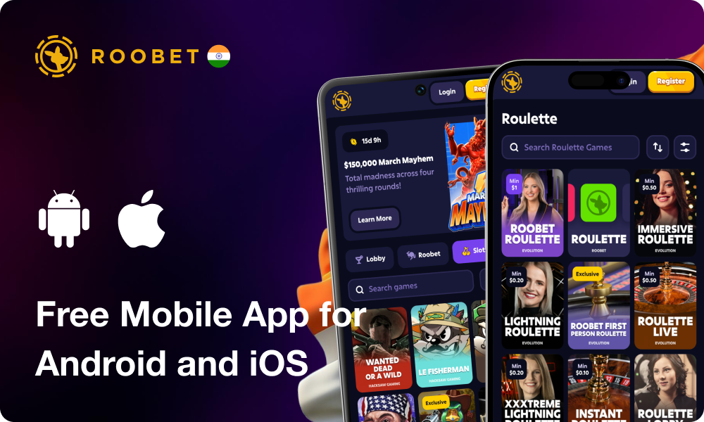 Roobet App Interface op een mobiel apparaat
