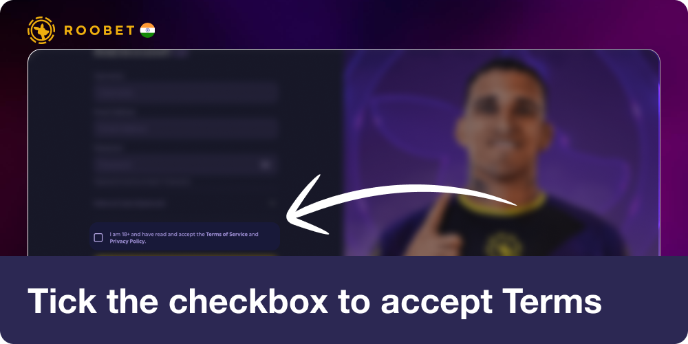 Tick the checkbox to accept Terms & Policies in Roobet