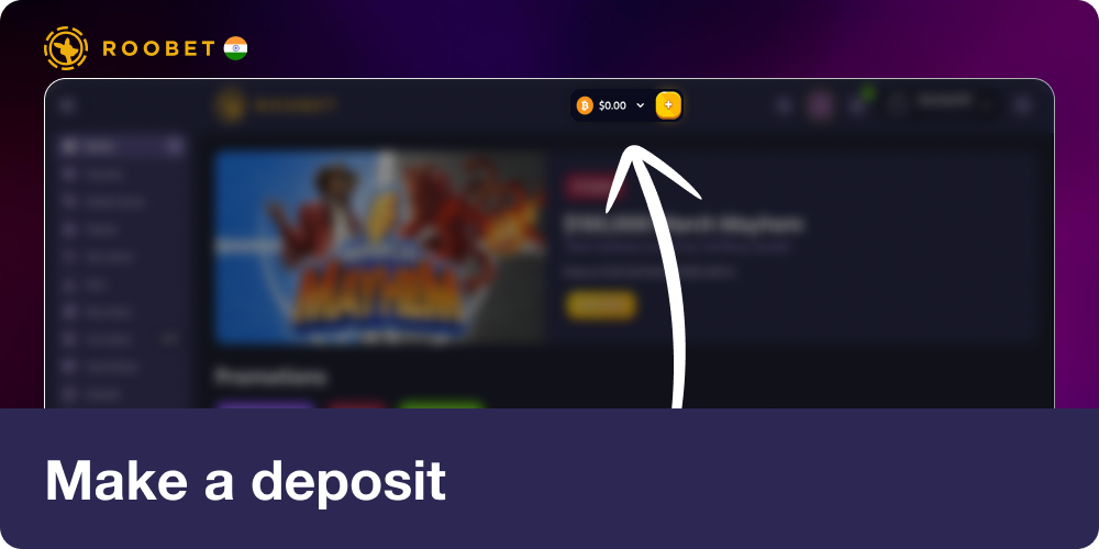 Make a deposit in Roobet IN